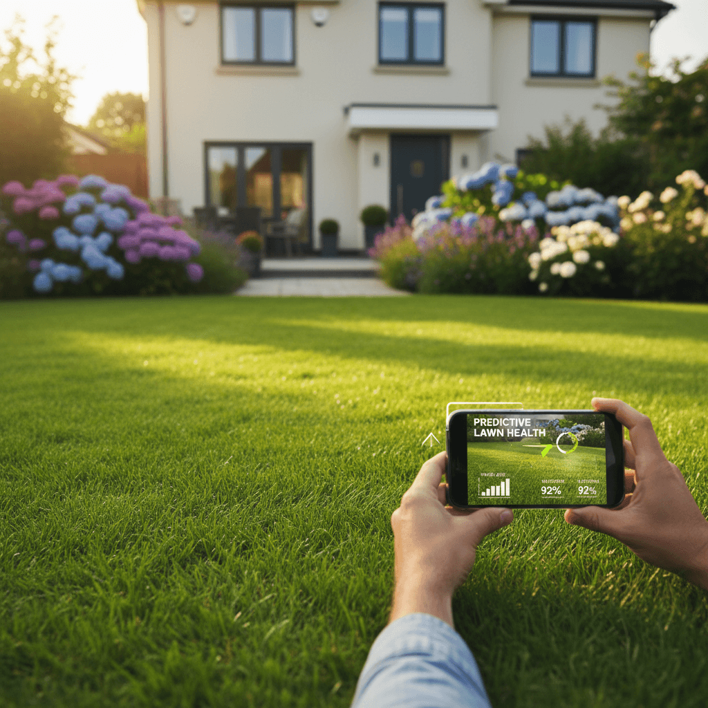 Smartphone displaying LiDAR precision scanning overlaid on a healthy green garden