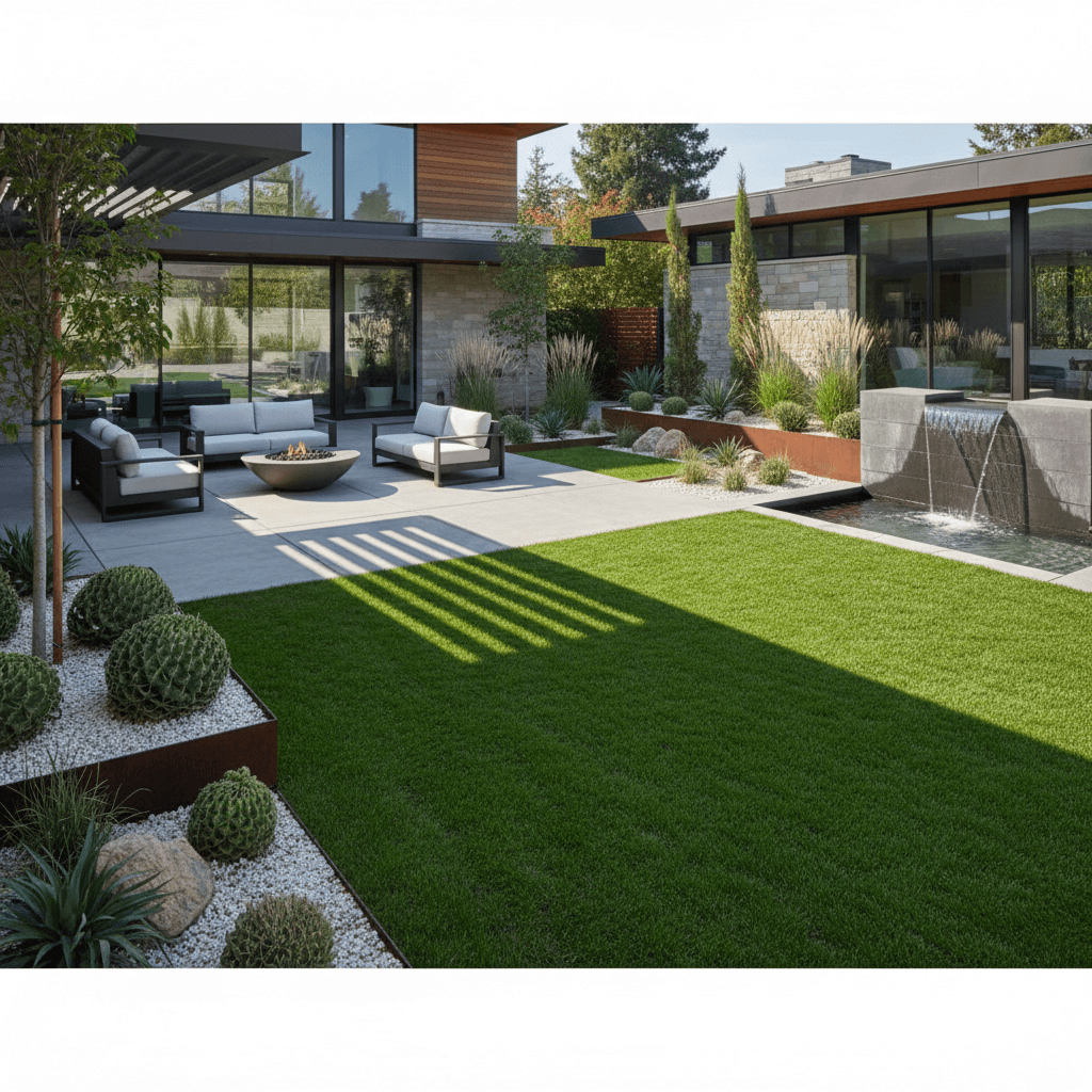 Modern residential garden with clean design and healthy landscape