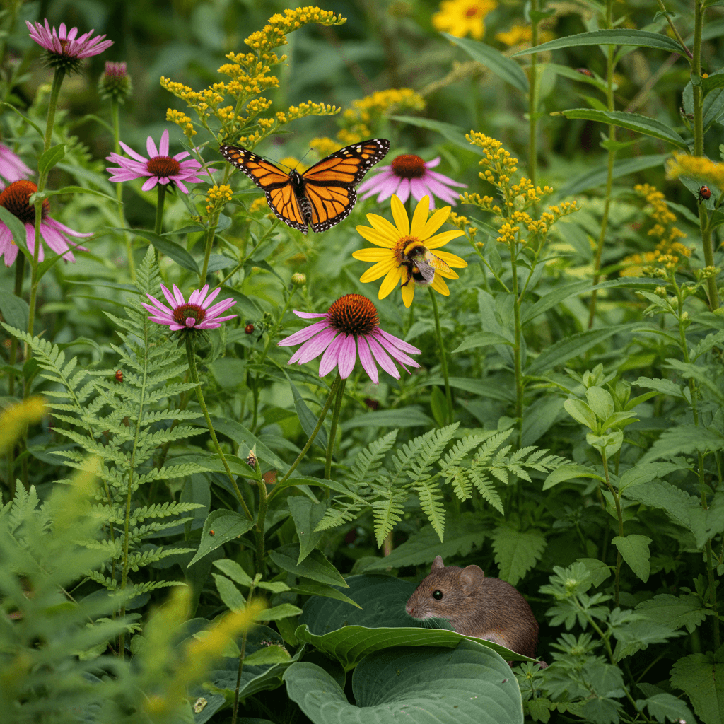Native wildlife thriving in synchronized garden design