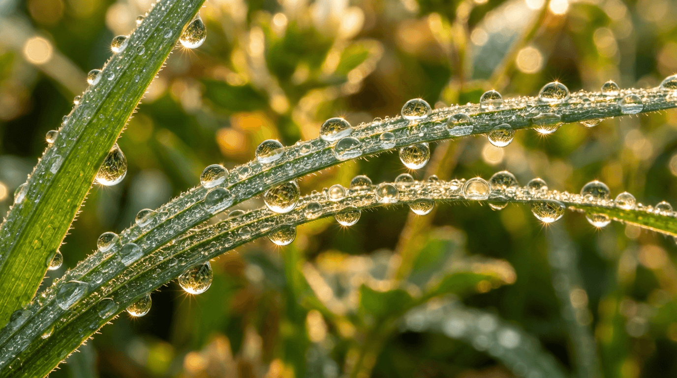 Healthy vibrant green lawn with morning light