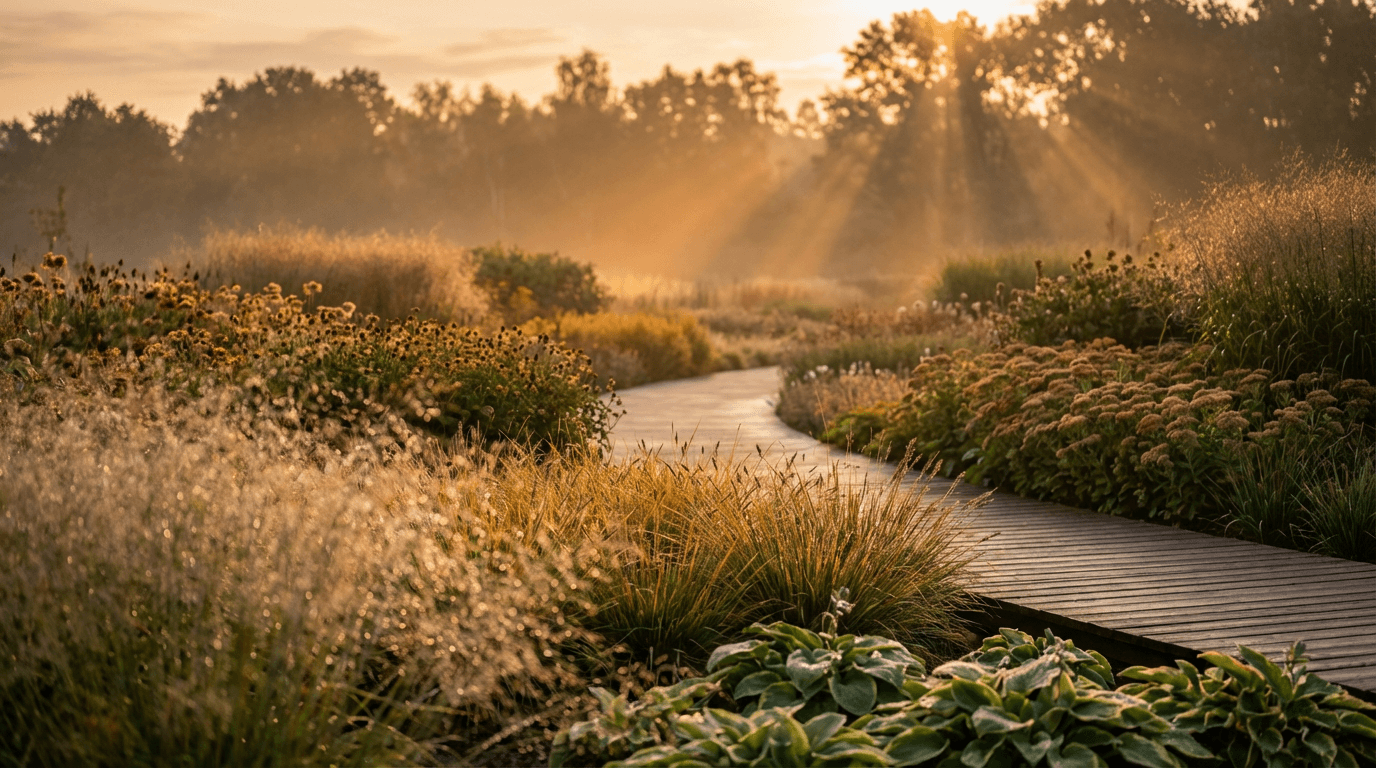 3D AR visualization overlaid on physical garden showing growth predictions